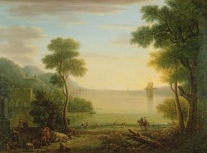 Classical landscape with figures and animals, Sunset, 1754